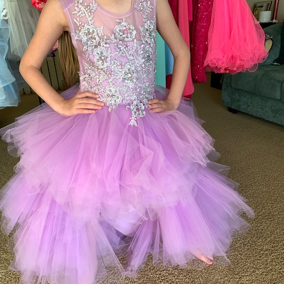 Lavender Fluffy Tulle High Low Dress/ Pageant Fun Fashion - Picture 2 of 3